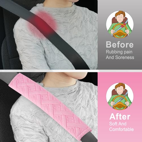 2 Pack Universal Car Shoulder Strap Pads Cover for A More Comfortable Driving (Cherry Blossom Pink)