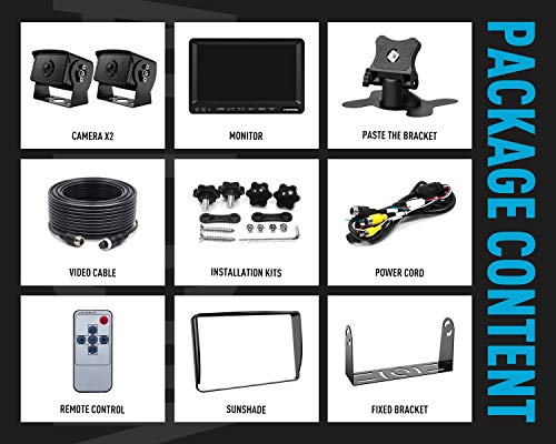 7" HD 1080P Wired Dual Backup Camera (Coal Black / 7 inches 2-camera)