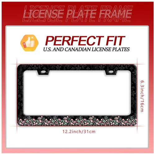 Cute Pink Flowers License Plate Frame Stainless Steel Floral License Holder (Cute Pink Small Flowers)
