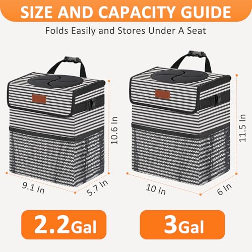 Car Trash Can with Lid Leak Proof Car Accessories for Women (2.2 Gallons / Stripe)