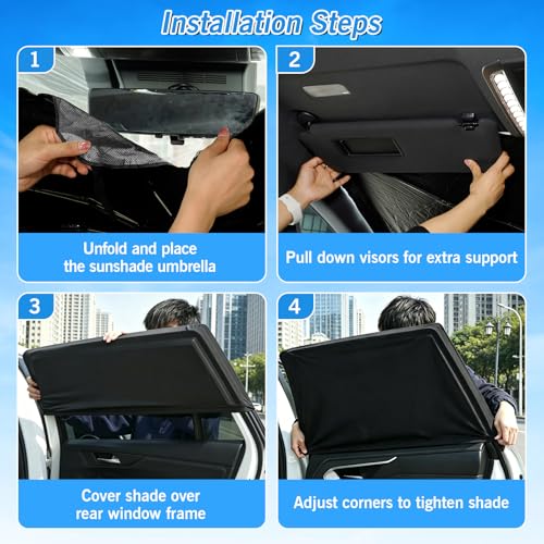 Windshield Sun Shade Umbrella for Ford F150 Hybrid 2021 2022 2023 2024 2025 2026 Rear Window Shades 100% UV Protection and Blackout Privacy 5PCS Car Window Covers Accessories (5-Piece Set | Fits Ford F150 2021-2026)