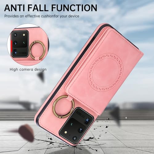 Compatible with Samsung Galaxy S20 Ultra 5G Wallet Case Screen Protector Crossbody Shoulder Strap Ring Buckle Stand Card Holder Magnetic Car Mount Phone Cover for S20ultra 20ultra G5 Women Men Pink (Rose Gold / for S20 Ultra)