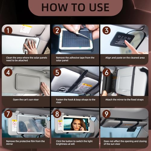 Sun Visor Vanity Mirror (Black / (1pcs-Solar Powered))