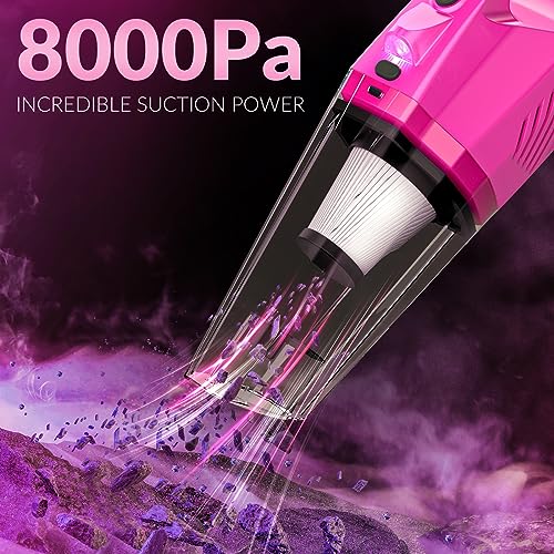 Car Cleaning Kit with High Power Car Vacuum Detailing Kit (Pink)