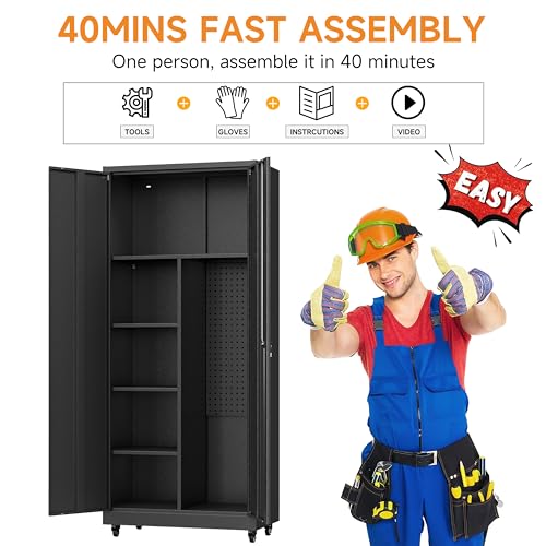 Metal Garage Storage Cabinet with 2 Doors (Black / 71"H(2-Door))