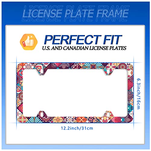 Boho Stitching Tile License Plate Frame Stainless Steel Accessory12.3x6.3In (Stitching Tile Boho Pattern)