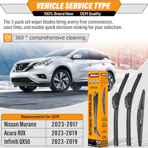 Windshield Wiper Blade Replacement for Nissan Murano Infiniti QX50 (26"+18"+12")