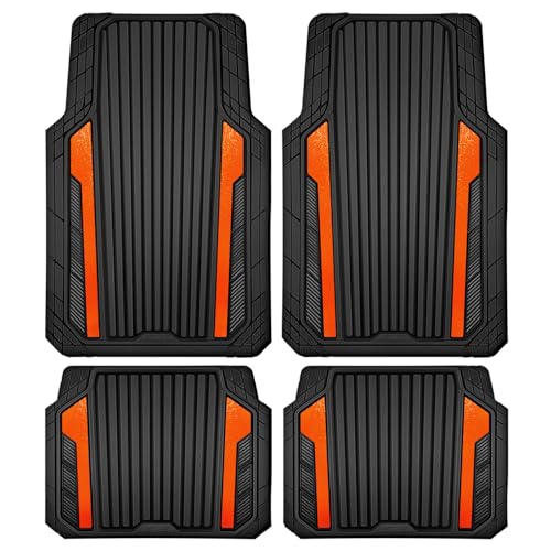 Heavy Duty Rubber Car Mats Metallic (Black Orange)