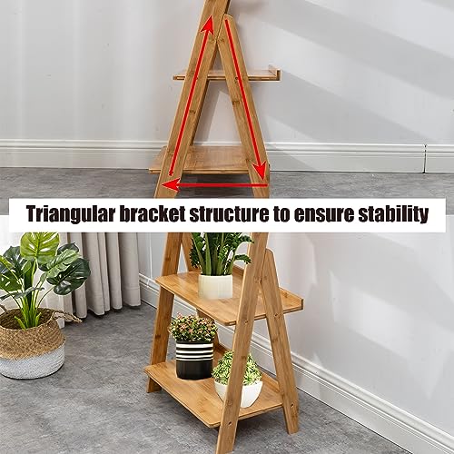 Bamboo Ladder Shelf Bookcase (5 Tier / Natural)