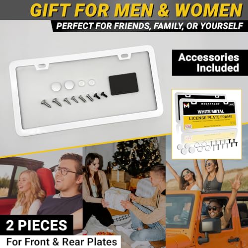 Premium Slim Gloss White License Plate Frames (White / 2 Piece)