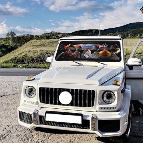 Funny Rooster Car Windshield Sun Shade Umbrella Auto Windshield Umbrella Sun Shades Cover Car Window Shades Blocks UV Rays Car Accessories Windshield Umbrella (One Size / Funny Rooster)