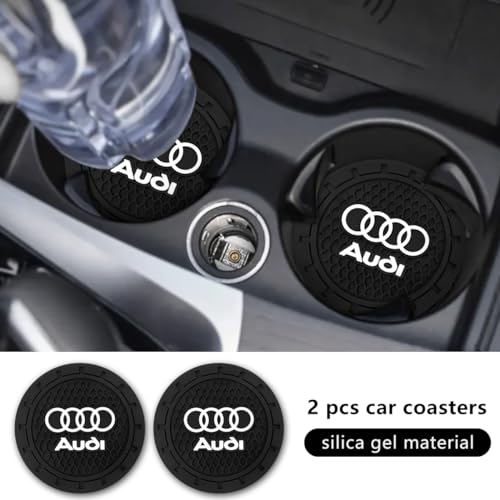 Car Cup Holder Coaster for Audi A4 A5 A6 A7 A8 Q3 Q4 Q5 Q6 Q7 Q8 Silicone Cupholder Coaster Interior Accessories 2.75in 2Pieces Black (Black-07)