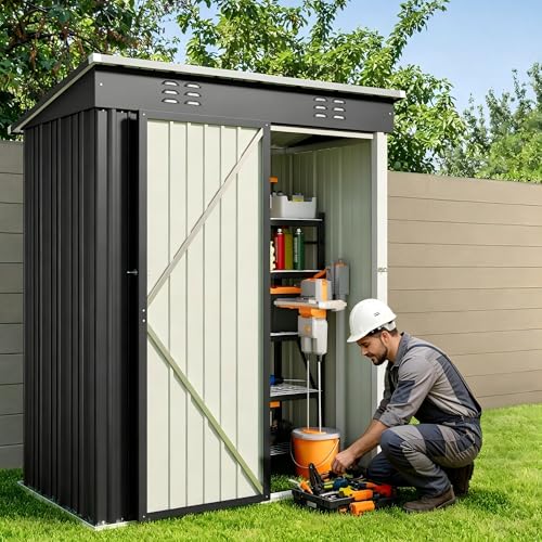 5x3 FT Outdoor Shed (Dark Gray / 5' x 3' FT/Sloped-roof)