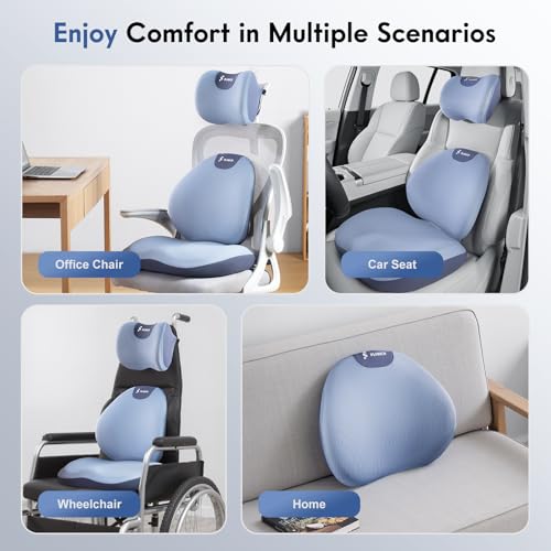 Seat Cushion and Lumbar Support Pillow for Office Chair Car (Blue / 3 Pieces)