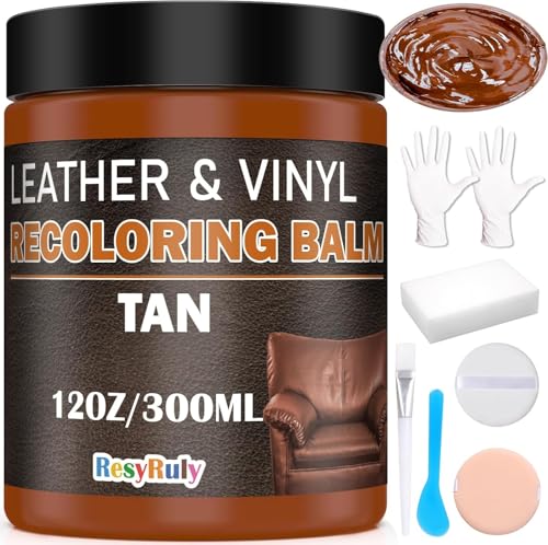 Saddle Tan Leather Dye Light Brown Recoloring Balm Repair Kit Vinyl Car Seat Interior Paint Furniture Couch Recliner Chair Boot Jacket Shoe Bag Purse Color Restorer Fading Scratch Stain Remover (Tan)