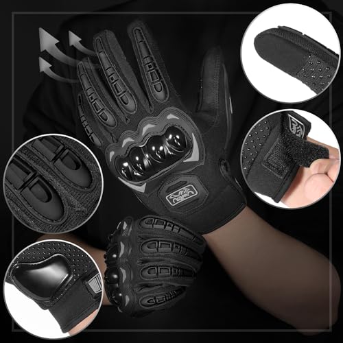 Motorcycle Gloves for Men and Women (Black / X-Large)