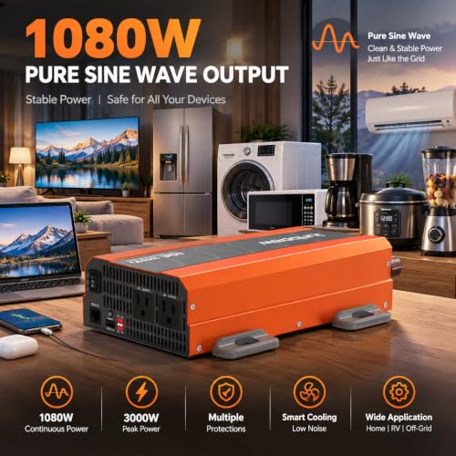 1080W Pure Sine Wave Power Inverter 12V to 110