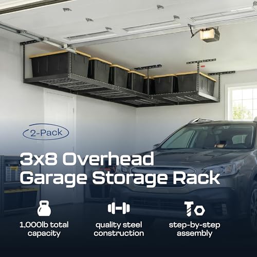 MonsterRax 2 Pack 3x8 Overhead Garage Storage Rack (Hammertone / 12"-21" (2 Pack))