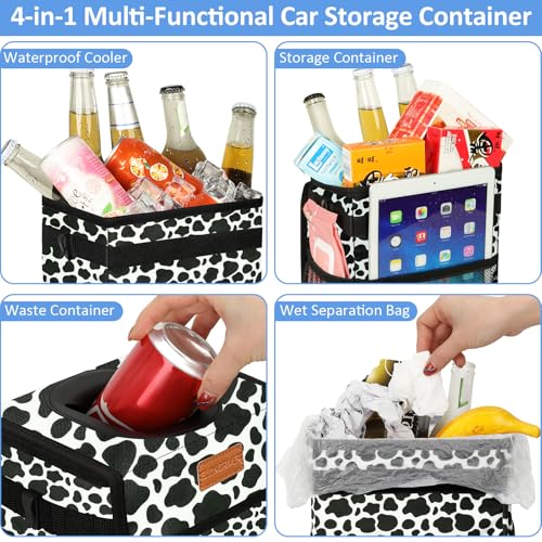 Leak Proof Car Trash Can with Lid Large Cow Print (Cow Print / 3 Gallons)