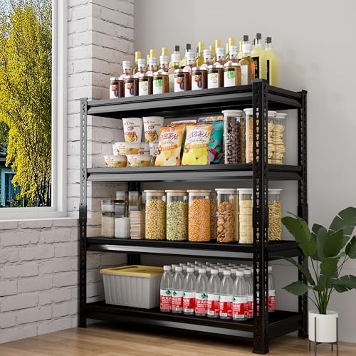 48" W Garage Shelving Heavy Duty (Black / 48”W x 16”D x 72”H)