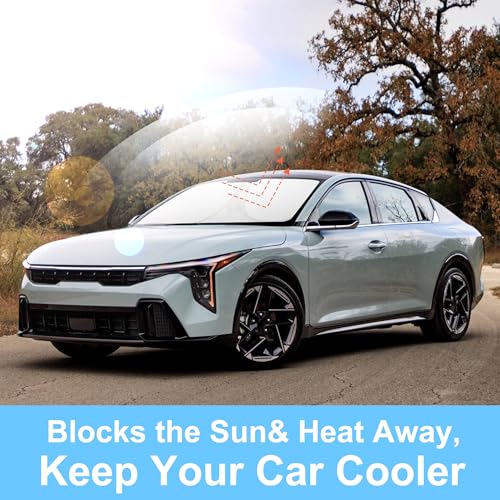 Sun Shade for Kia K4 2025 2026 Accessories Windshield Sun Shade Window Shade UV Rays Protection Sun Visor Cover with Steering Wheel Sunshade Storage Bag (Windshield Sunshade for Kia K4 2025 2026)