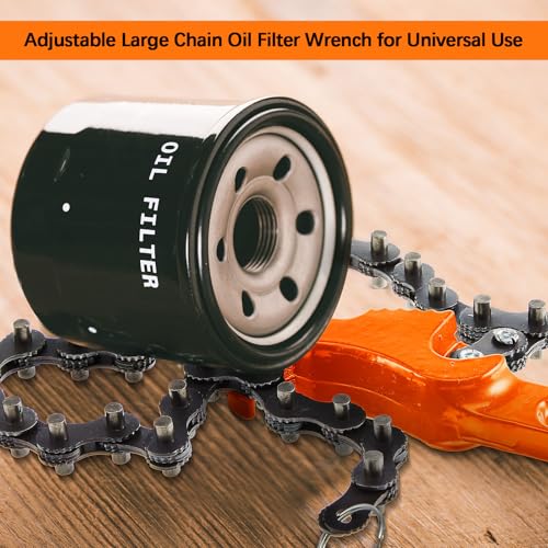 3 Pcs Large Reversible Chain Oil Filter Wrench with 12 16 9 Inch Chain Wrench Adjustable Heavy Duty Carbon Steel Sturdy Pipe Fitting Tool Spanner for Ratcheting Universal (Orange)