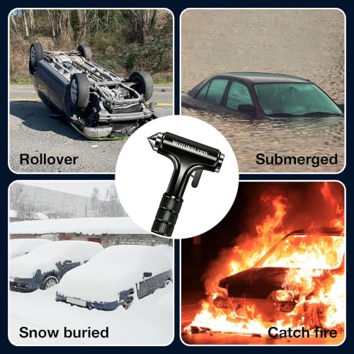 Window Breaker Seatbelt Cutter and Glass Breaker with Flashlight (Bright Black)