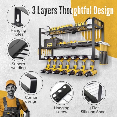 3 Shelf 7 Drill Holder Power Tool Organizer Wall Mount (3 TIER 7 DRILL HOLDER / Without Charging Station)