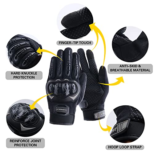 Motorcycle Gloves Touch Screen Full Finger Riding Gloves Knuckle Protection for Men and Women for Dirt Riding (Black / X-Large)