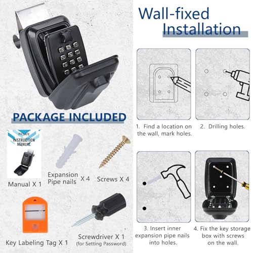 Car Window Punch Button Lock Box (Dark Black Car Lock Box with Keypad)