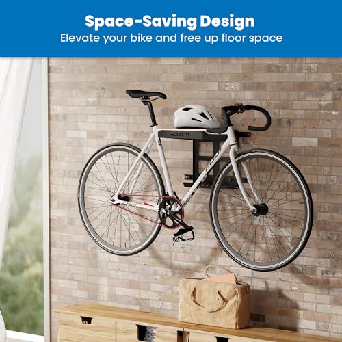 Bike Wall Mount Rack with Shelf and Hooks (Black)