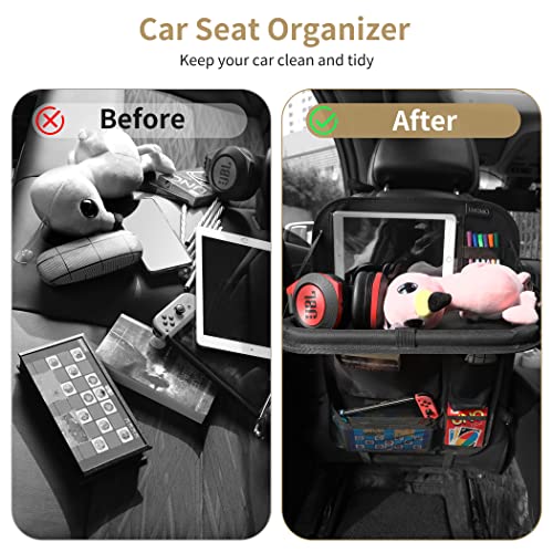 Car Backseat Organizer with Foldable Tablet Holder (Black-2 / 1 Pack with Food Tray)
