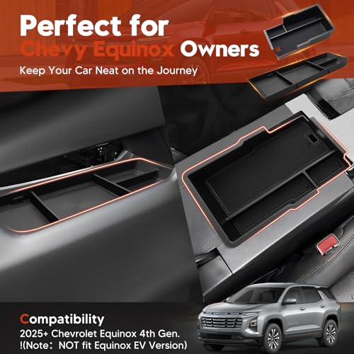 2025 Upgraded 2PCS Chevy Equinox Center Console Organizer and Lower Center Console Tray for 2025 2026 Chevrolet Equinox Interior Accessories Anti (25+ Equinox Organizer)