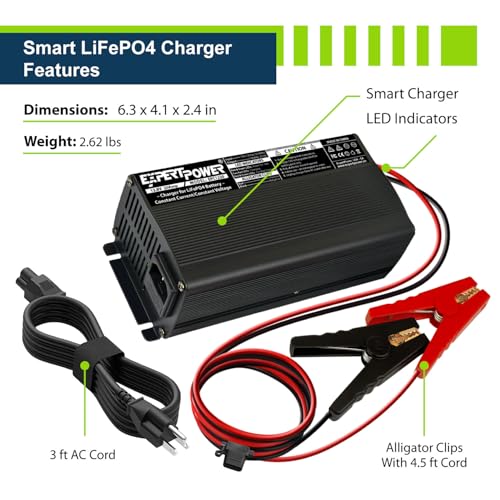 12V 20A Smart Charger for Lithium LiFePO4 Deep Cycle Rechargeable Batteries (20 Amp)