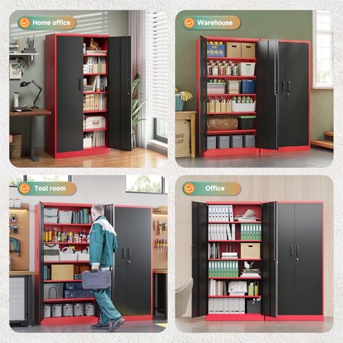 Metal Garage Storage Cabinets with Lock (72 X 36 X 18 In(H X W X D) / Black Red)