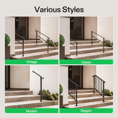 U Shape Stair Handrail 3 Step 28"x19" Wrought Iron Wall (Black / 3 Steps)