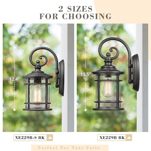 Outdoor Wall Light Fixture (Black - Seeded Glass / 12.5 Inch)