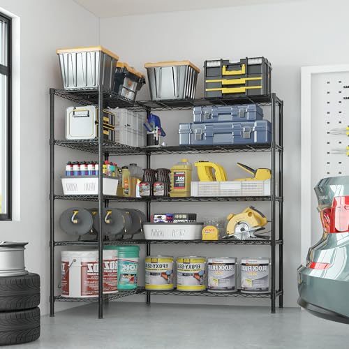 70" W Storage Shelves 1600LBS Heavy Duty Metal Shelving (Black / 69.8"W × 15.8"D × 71"H)