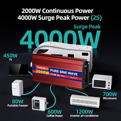2000 Watt Inverter Pure Sine Wave12V DC to 110V
