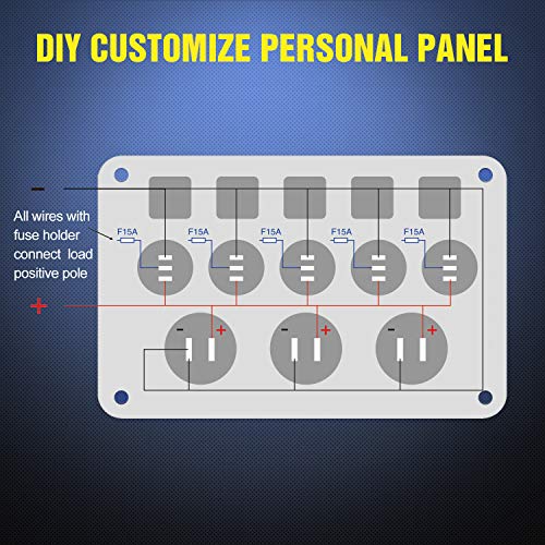 5 Gang Multi Function Rocker Switch Panel On Off Toggle Blue (Blue)