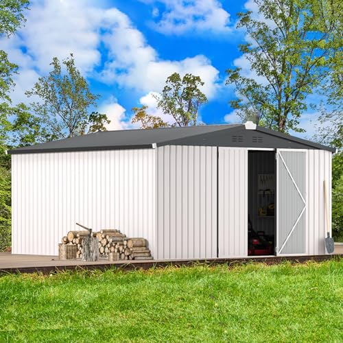 12' x 12' Large Waterproof Metal Outdoor Storage Shed (WHITE / 12x12)