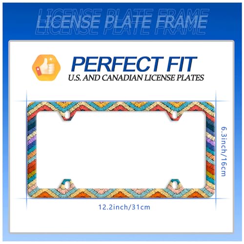 Boho License Plate Frame Stainless Steel Car Accessory 6.3x12.3 Inch (Colorful Boho Stripes)