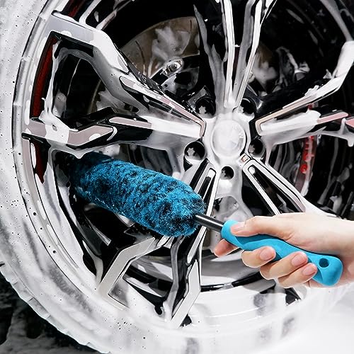 PRO Choice 4 Pack Long Handle Wheel Brush Kit for Cleaning Wheel and Tire (4-Pack / Blue/Black)