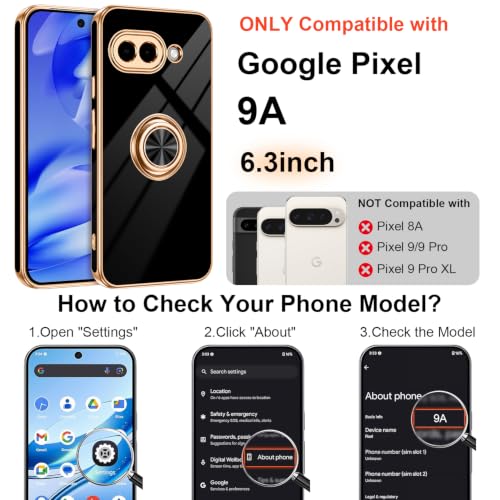 for Google Pixel 9A Case with Ring Stand Black (Black / 6.3'' Pixel 9A)