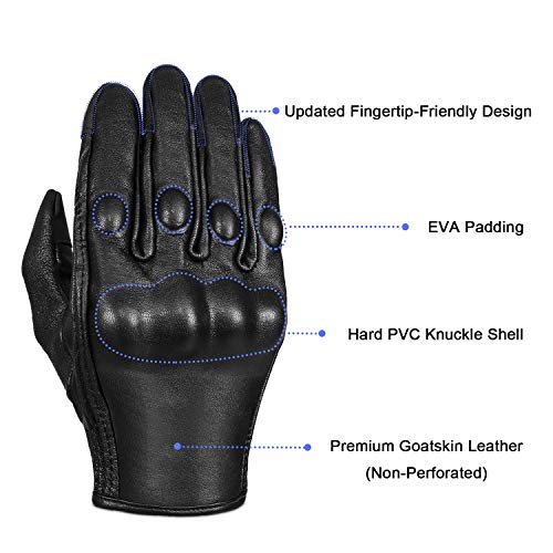 Full Finger Goat Skin Leather Touch Screen Motorcycle Gloves Men S (Non-Perforated / Large)