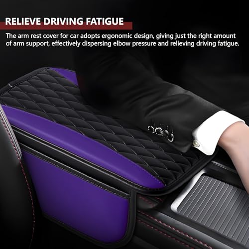 Leather Car Center Console Cover with Side Storage Pockets (BlackPurple)
