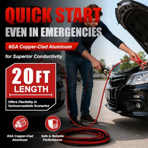 6 Gauge 20 Feet Jumper Cables (6 Gauge 20 feet (Pure Copper))