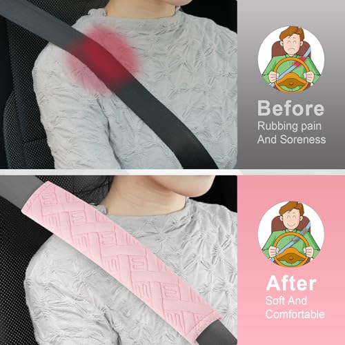 2 Pack Universal Car Shoulder Strap Pads Cover for A More Comfortable Driving (Pale Pink)