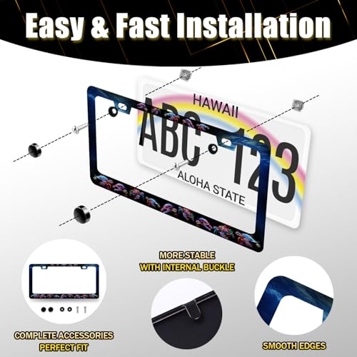Sea Turtle License Plate Frame Blue Turtles License Holder with 2 Holes (Funny Turtle Beach Animal)