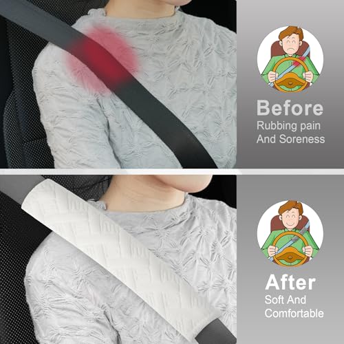 2 Pack Universal Car Shoulder Strap Pads Cover for A More Comfortable Driving (White)